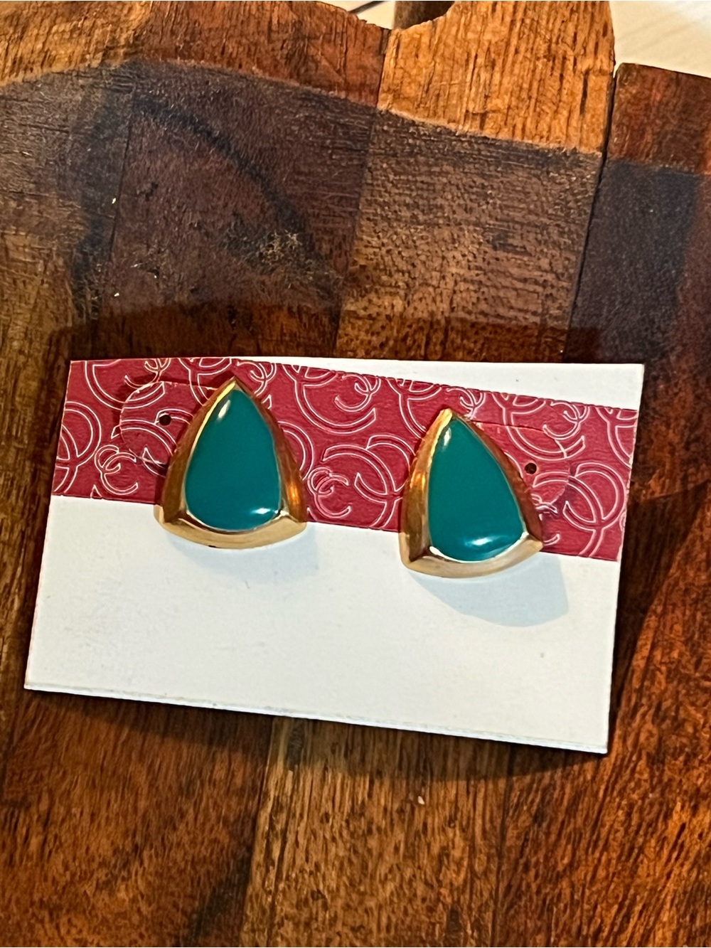 Charming Charlie Teal Triangle Gold-Trim Stud Earrings
